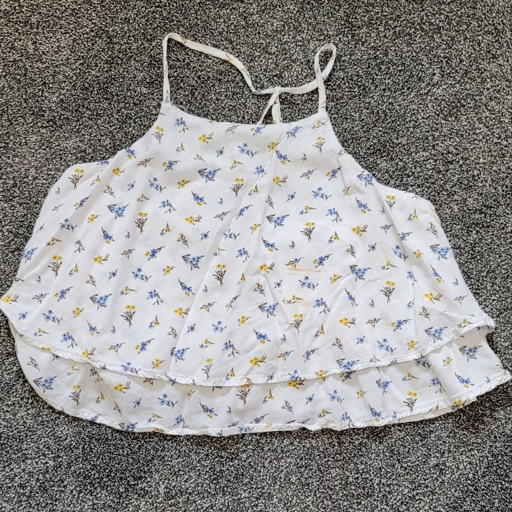 Forever 21 white with blue and yellow flowers flowy crop top